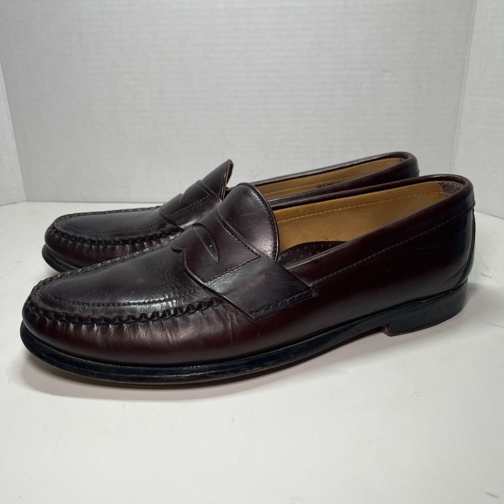 SEBAGO Penny Loafers Shoes Men's 10 Burgundy Leather Hand-Sewn Made in USA EUC
